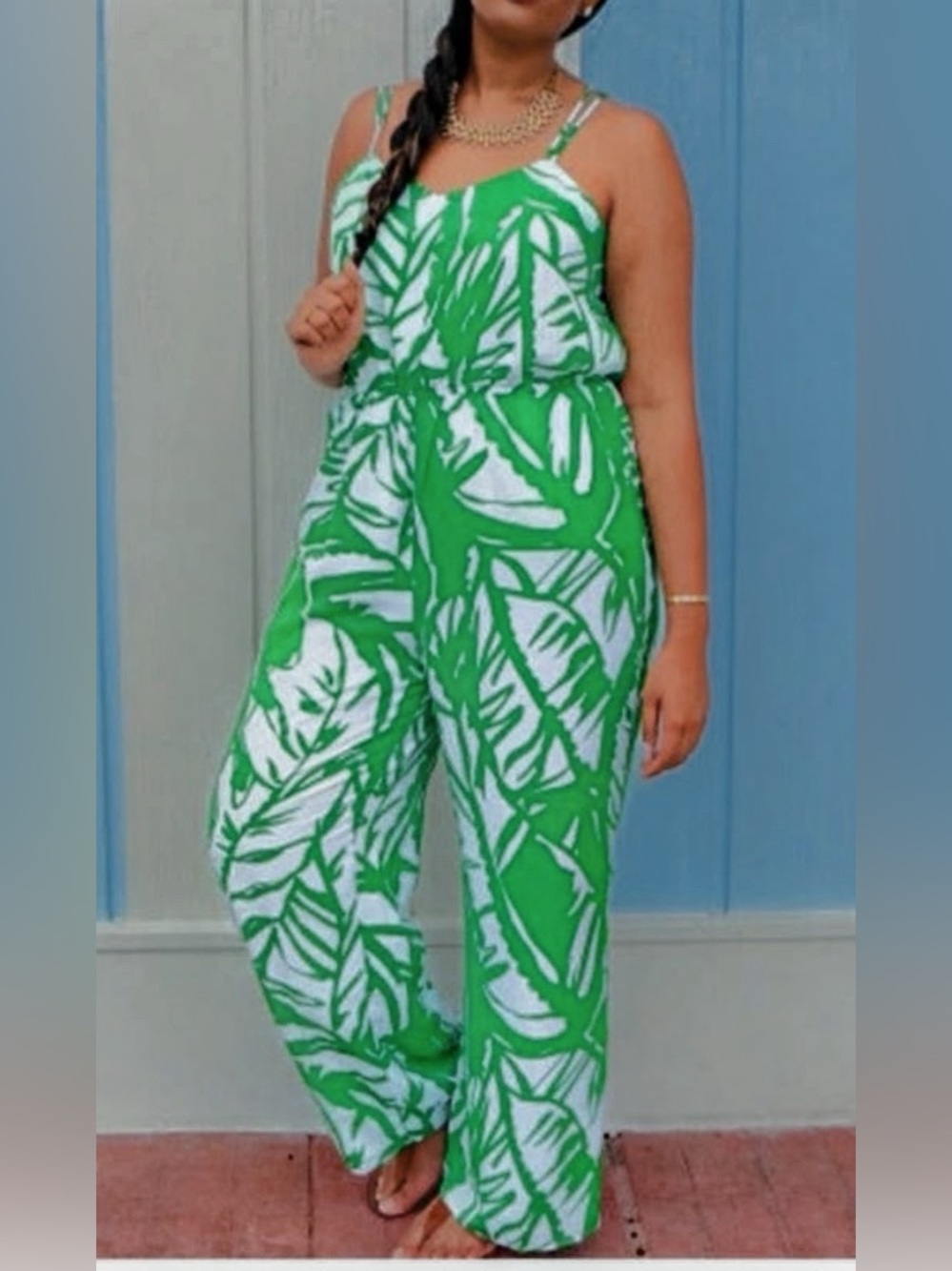 Lilly Pulitzer Tropical Green Leaf-Print Wide-Leg Jumpsuit